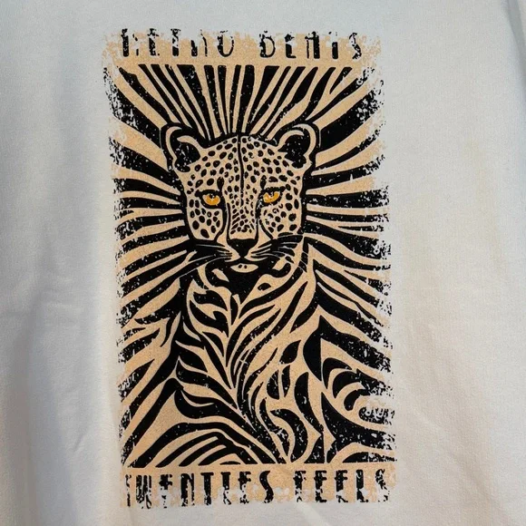 NWT - First Age Italian Firenze White Sweatshirt with Leopard - Picture 2 of 4